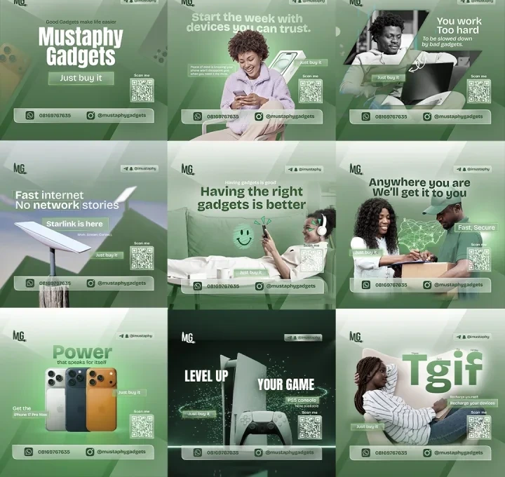 Mustaphy Gadgets social media campaign flyers